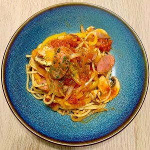 Japanese Style Spaghetti Neapolitan (Spaghetti w/ Sausage, Onion, Mix Pepper in Pomodoro Sauce)